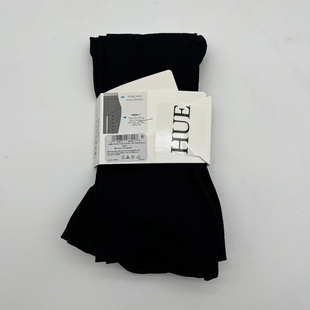 HUE Tights Womens Size 5 Black Opaque Non-Control Top U4689 Perfit Technology